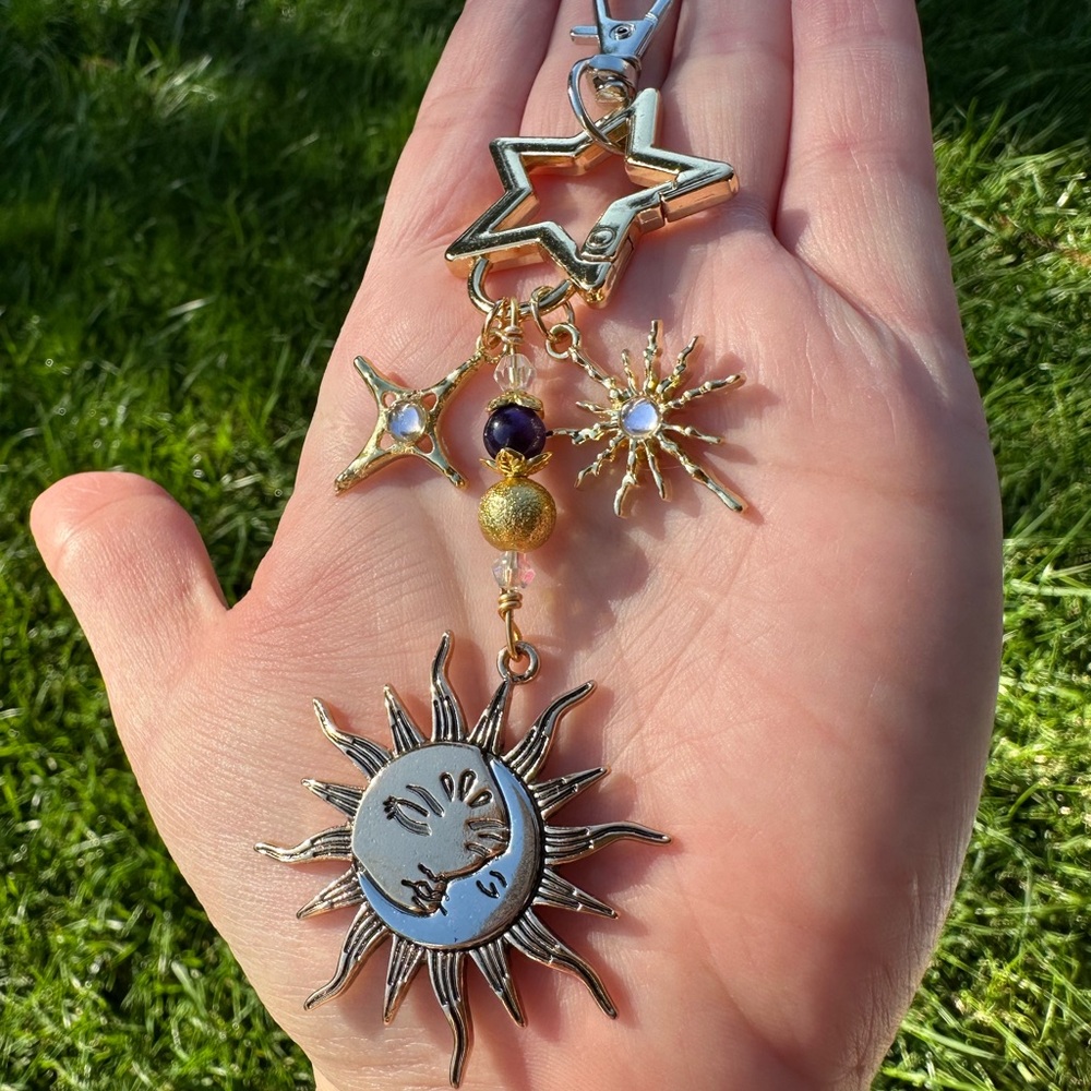 Gold and Silver Sun and Star Celestial Bag Charm Artisan Made New